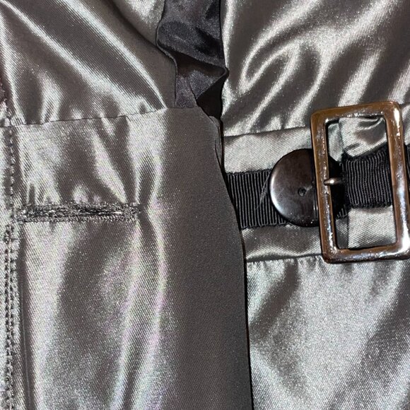 CC Couture Metallic Grey Wrap Trench Dress with Draped Skirt – Size Small - Picture 9 of 15